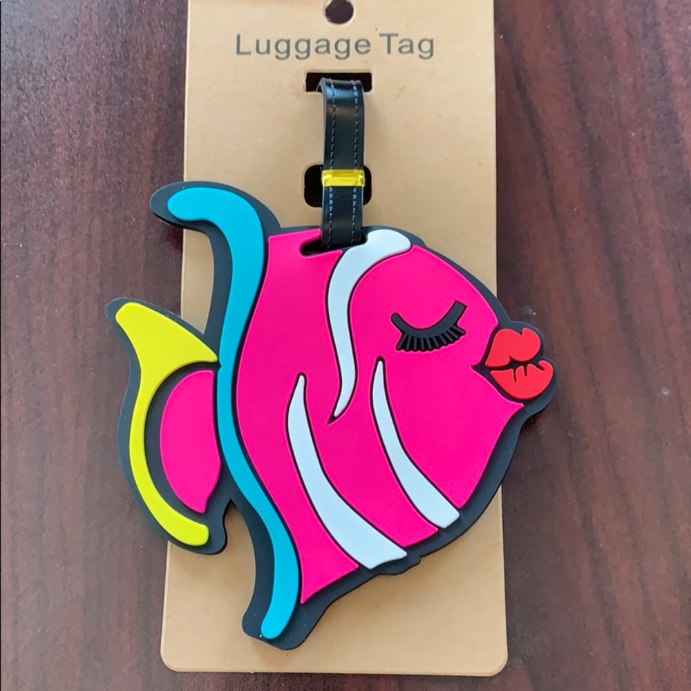 🐠 Fish Luggage 🧳 Tag.  pink/white/red/teal